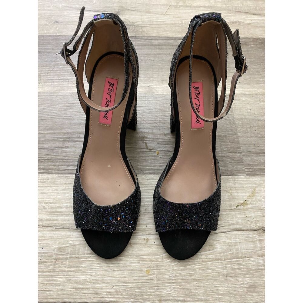 Betsey Johnson Glissten Black Blue Sparkle Peeptoe Heel Shoe, Sz 8.5, MSRP $109 - Picture 4 of 10